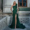 Платья для вечеринок uzn Chic Meramid Satin Prom Prom Prom Prom с кружевными аппликациями сексуальное выпускное платье с высокой щелью элегантное вечернее платье на одно плечо Robe de Bal 220923