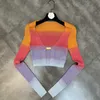 Maglioni da donna Nuova collezione 2022 Manica lunga Fibbia in metallo Scollo a V Colore sfumato Cardigan lavorato a maglia Maglione sottile da donna GF470 T220925