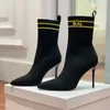 Sock Boots Stiletto Ankle Booties Shoes Knitted Dress Shoes Fabric Letter High-heeled Shoes Mid-Calf Pull On Elastic Point-Toe Stiletto Luxury Designer Fashion Boot
