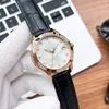 Fashion Geometric Number Calendar Watches Black Pink Genuine Leather Wristwatch Female Zircon Quartz Watch White Mother of Pearl Shell Dial Clock 35mm