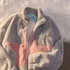 Womens Jackets Winter Cothe Star Mönster Zipper Jacket och kappa kvinnor Värm Loose Street Furry Y2K Casual AllMatch 220926