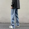 Mäns jeans Autumn Retro Blue Baggy Streetwear Korean Fashion Loose Straight Denim Pants Buttons On The Byxor 220927