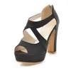 Sandaler Pxelena Square High Heels Women Platform Party Dress Office Lady Peep Toe Concise Shoes 2022 Summer Plus Size