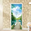 Tapetka drewniana mostek Nature krajobraz 3D Mural PVC naklejka do drzwi salon sypialnia samoprzylepna wodoodporna tapeta wystrój domu