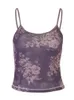 Women's Tanks Vintage 2022s Floral Pattern Purple Crop Tops Y2K Aesthetics Summer Spaghetti Straped Backless Mesh Cami Cute Sleeveless