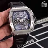 Superclone Tasarımcı Lüks Erkek Mekaniği Rihca Milles Siyah Kırmızı Kauçuk Erkekler Safir Otomatik Mekanik Tourbillion Takvim Gümüş