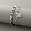 Anklets 2pcs/set Charms Heart Silver Color For Women Punk Cuban Chain Geometry 2022 Fashion Jewelry Accessories 19761