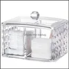 Bathroom Storage Organization Acrylic Makeup Organizer Cotton Swabs Box Cosmetic Pads Q-Tip Clear Container Case Casket Drop Deliver Dhyrz