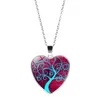 Kadınlar için Yaşam Ağacı Kolyeler Cam Cabochon Kalp Şekli Bitki Kolye Gümüş Zincirleri Moda Mücevher Hediyesi