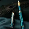 Çeşme Kalemleri Hongdian N7 Reçine Piston Çeşme Kalemi Güzel Yeşil/Gri Tavuskuşu Totem Kapağı EF/F 0.4/0.5mm Pürüzsüz Yazma Ofis Hediyesi Mürekkep Kalemi 220927