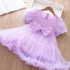 Mädchenkleider 2022 Sommer Baby Mädchen Pailletten Schleife Gaze Kleid