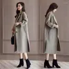 Dames wol 2022 dames herfst wollen trench jas hoogwaardige dubbelzijds fluwelen lange overjas vrouwelijke elegante losse slanke jassen f145