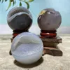 Decoratieve beeldjes Agaat Geode Ball Natural Druzy Crystal Stone Sphere Feng Shui Healing Voog Gem Ore Wicca Witchcraft Ornament for Home