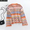 Damskie Krzyki TES Cardigan Top Kobiet Długie rękawie pojedynczy przycisk Dekorowany Slim Rainbow Stripwork Patchwork Sweatek Sweter Spring Autumn Modna Moda 220927