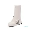 Boots PU Leather Platform Sapta Saltos altos Cavaleiro muito legal para mulheres Sapatos de festa curta de inverno