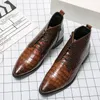 British Boots Men Short Shoes Trendy Crocodile Patroon Pu ing PUNTENDE TOE KANT Side Zipper Fashion Business Casual Daily BD44