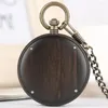 Pocket Watches White Scale Black Dial Quartz Wood Timepiece Bronze Fob Natural Wooden Pendant Watch Red Seconds Luminous Display