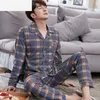 Męska odzież sutowa Summer Casual Striped Cotton Pajama Sets for Men Long Rleeve Długie spodnie Paja Pajama Męska odzież domowa Salon noszenia 220924