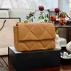 Brown 19 Series Classic Flap Quilted Bags Gold Metal Hardware Chain Handle Totes Sacoche Purse 26CM