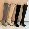 Laarzen zwart sexy over de knie dames hoge hakken schoenen dames dij herfst winter stretch lange vrouwelijke schoen 34-43