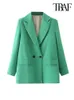 سترات نسائية TRAF Women Chic Office Lady Double Breadted Blazer Vintage Coat Fashion أحرز طوقًا طويلًا للأكمام الخارجية للسيدات الأنيقة قمم أنيقة 220926