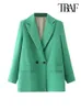 Kurtki damskie Traf Women Chic Office Dame Bleded Blazer Vintage Płaszcz Moda Moda Zagłębiony kołnierz Długie rękawie damskie odzież Stylowa topy 220926