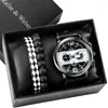 Wristwatches Watch Bracelet For Men Black Quartz Watches Gift Set Fashion Casual Leather Brown Male Luxury