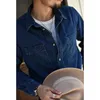 Men's Casual Shirts Sauce Zhan Mens Stripe Jacquard Sashiko Distressed Long Sleeve Denim Shirt Autumn Cotton For Men 8 Oz