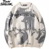 Herrenpullover Männer Hip Hop Streetwear Strickpullover Pullover Stickerei Pullover Herbst Harajuku Baumwolle Casual Pullover Schwarz Weiß 220926