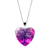 Tree of Life Necklaces For Women Glass Cabochon Heart shape plant Pendant Silver chains Fashion Jewelry Gift