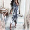 Casual Dresses 2022 Summer Women Striped Leopard Print Shirt Dresses Bandage Button Elegantes Long Dress Vintage Vestidos de Mujer Casual Robe T220905