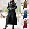 Women's Trench Coats Women's 2022 Autumn And Winter Solid Color Button Leather Coat Long Artificial Slim Windbreaker Clothing