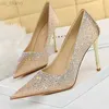 Sukienka buty Bigtree Sparkle Rhinestones Kobiety Pumps Luksusowe wysokie obcasy satynowe modne metalowa pięta sztylet 2022 L220923