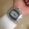 Montres Montre-Bracelet Designer Richa Milles Coquille Transparente Strass Crâne Évidé À La Mode Hommes Montre Personnalisé Tonneau De Vin Silicone EEXR