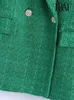 Kurtki damskie Traf Fashion Fashion Dwumiastek Tweed Green Blazer Płaszcz Vintage Long Rleeve Pockets Kobieta Opieka wierzcha Chic Veste 220926