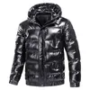 Mens Down Parkas Bright Leather Winter Mens Jacket Casual Parka Outwear Waterproof Puffer Padding Warm Stand With Hood Outwearing Coat 220927