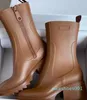 2022 Stiefel PVC Gummi Karree Zehe Dicker Absatz Plateauschuhe Wasserdichte Gummistiefel Regenschuhe 35-40