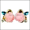 Stud Beauty Earrings Alloy Rose Flower Stud med Crystal Sweet Harts Ear Jewelry Women Girls Wedding Party 3541 Q2 Drop Delivery 2021 D DH3ed