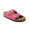 Designer Slides Women Flat Sandals Summer Cork Men Slippers Nubuck Leather Buckle Strap Beach Shoes Size 35-46