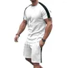 ジム衣類2 PC/セット高品質の丸いネックドローストリングメントラックスーツTシャツショーツセットスリムフィット半袖