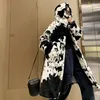 Women's Fur Faux Winter Parka Jacket Women Thickened Cow Pattern Hooded Coat Lengthened Oversize Overcoat Veste Fourrure Homme 220927