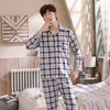 Pijama de roupas de sono masculina sets plus size desgaste de roupas de dormir com cal￧a xadrez de algod￣o masculino Doubles Doublesidion Home Comfort Four Seasons Clothing Suit 220924