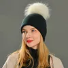 Beanie / Skull Caps BeanieSkull Wide Brim Chapéus Bucket Womens Winter Beanie Malha Angora Rabbit Fur Bonnet Girl's Fall Feminino Cap com Pom 220927