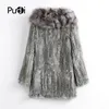 Women's Fur Faux CT903 Pudi Autumn Women Genuine Rabbit Coat With Real Collar Lady Casual Winter Jacket Trench 220923