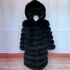 Women s Fur Faux 90cm Real Long Coat With Hood Natural Jacket HOOD Plus Size Female High Quality Winter Vests 220926