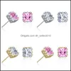 Stud Wholesale Gold Plated Square Zircon Crown Stud Earrings Fashion Party Jewelry Engagement Gift For Women Mixed Colors 1226 B3 Dro Dh0Be
