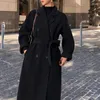 Laine des femmes hiver automne noël rouge noir lâche Long manteau veste ceinture laine pardessus coréen femmes fendu ourlet Cardigan vêtements d'extérieur XL