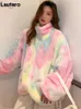 Kvinnor jackor lautaro vinter zip upp färgglada regnbåge faux päls kappa kvinnor överdimensionerade varma mjuka kawaii fluffiga jackor slips dye koreansk mode 220926