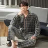 M￤ns s￶mnkl￤der flanell pyjama s￤tter m￤n vinter m￤ns pajamas tjock varm lounge set mode randig broderi man pijama casual loungewear 3xl 220924