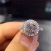 클러스터 링 여성용 리얼 14K 골드 Moissanite 천연 보석 보석 Anillos De Bizuteria Tension Setting Diamond